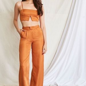 F21 Cropped Cami & Wide Leg Pants.